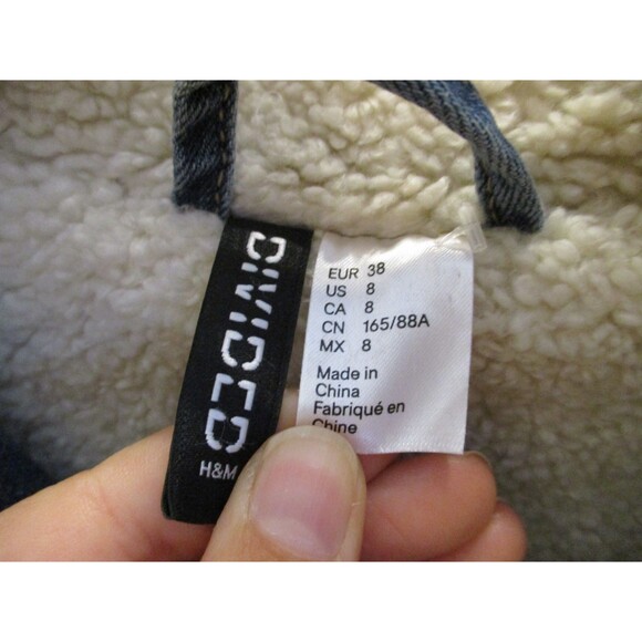 H&M Divided Womens Sz 8 Sherpa Lined Denim Jacket Blue Jean Coat Full Zip - Picture 7 of 9